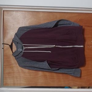 Maroon and grey zip-up hoody